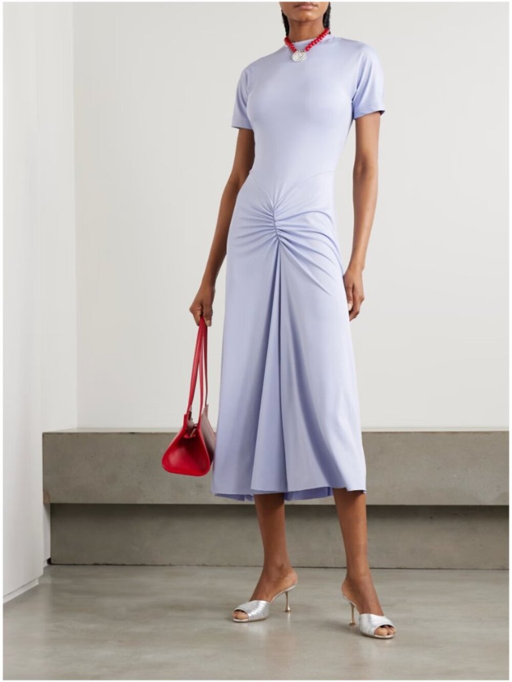 Victoria Beckham Gathered Waist Midi T-Shirt Dress Delphinium US 12 NWT - Picture 2 of 8